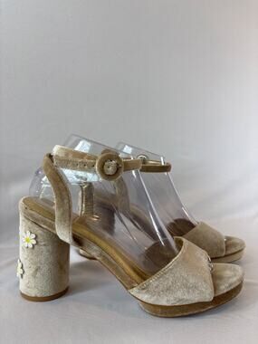 Forever Soles Daisy Velvet Block Heel Sandal Ankle Strap Sz 40 Boho